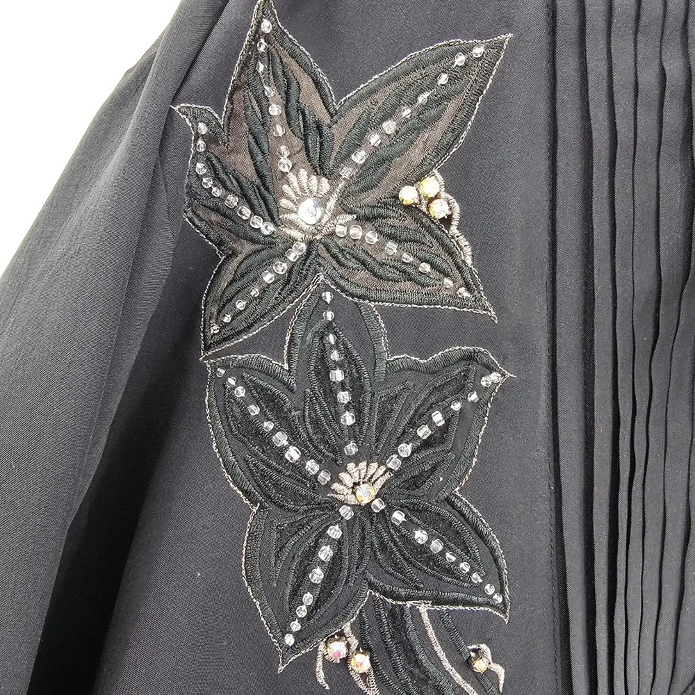 Yves St Clair‎ Black Embroidered Beaded Blouse Long Sleeve Vintage Size 12